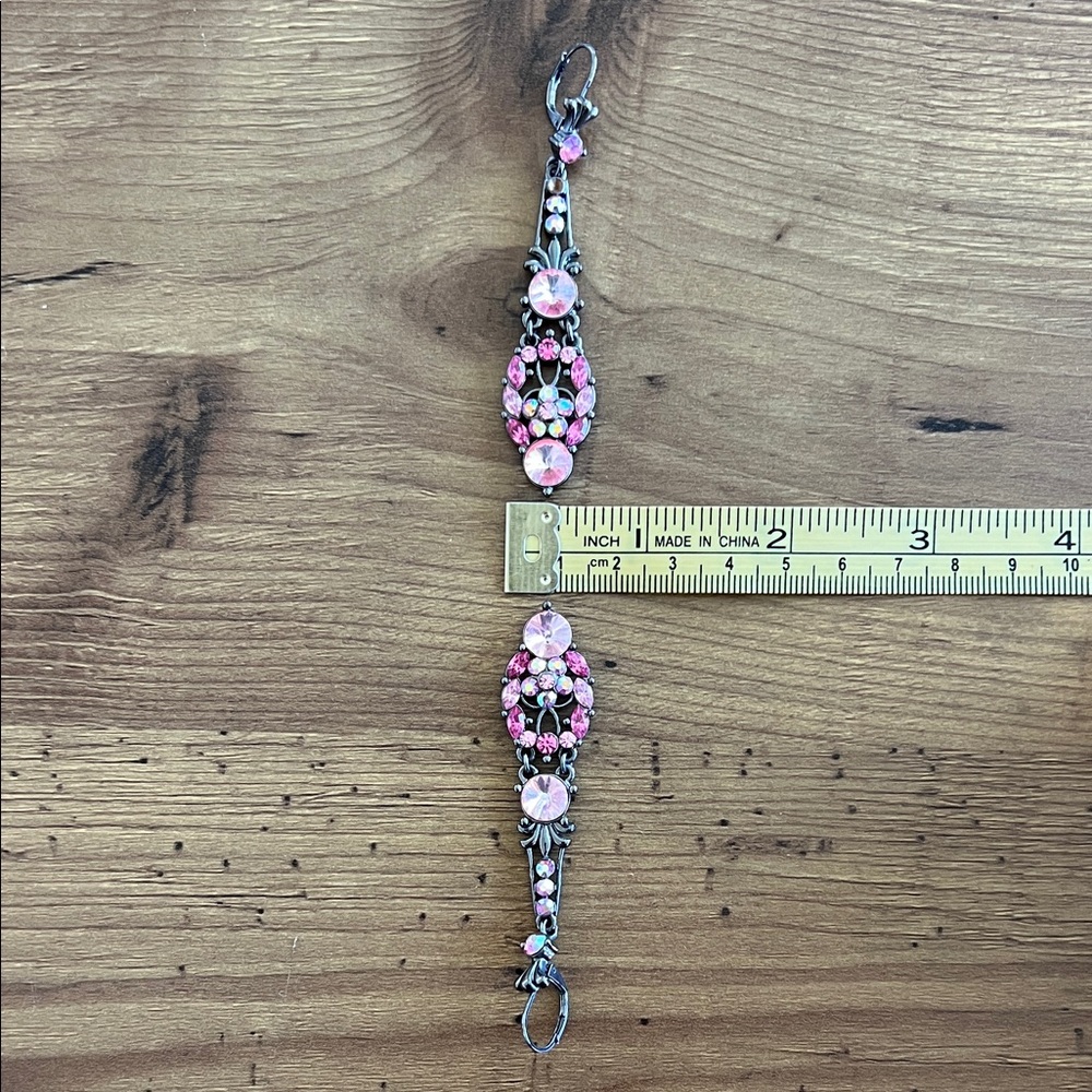 Pink Crystal Drop Earrings - Picture 8 of 10